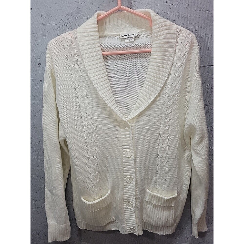 Changing Scene Cream Cable Knit Vintage Button Front Sweater size XL 44